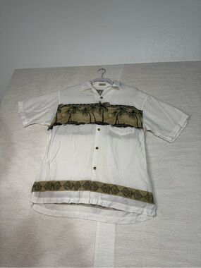 Bamboo Cay Resortwear Hawaiian Mens M White Rayon Tropical Palm Tree Camp Shirt